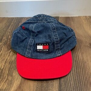 Vintage Tommy Hilfiger Blue and Red Logo Baseball Hat